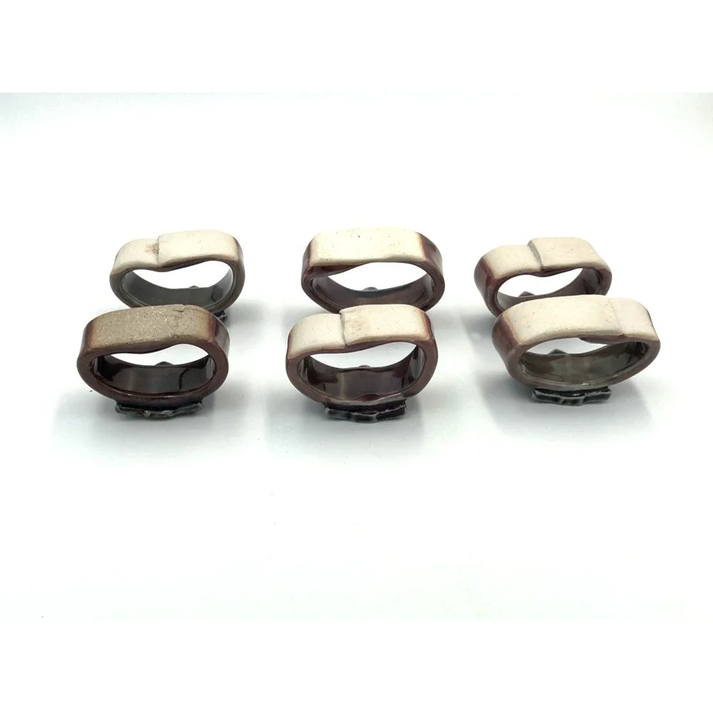 Ceramic Christmas Tree Napkin Holders Rings Set of‎ 6 Hand Made Pottery